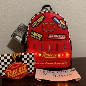 Loungefly Disney Cars Rust-eze MiniBackpack and Wallet Set LIGHTS UP